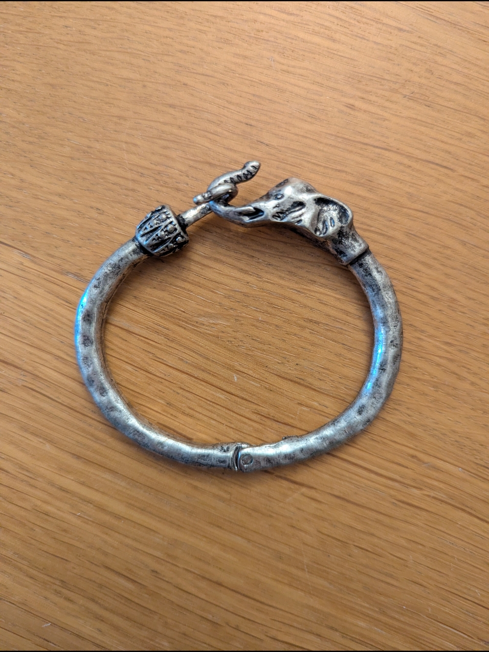 Elephant Head Hinged Bangle Bracelet - Antiqued Silver Tone - Picture 3 of 6